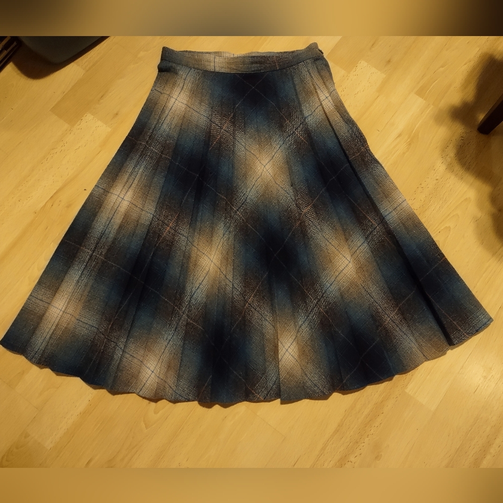 Vintage Academia Plaid Blue Accordion Pleat Women's Skirt